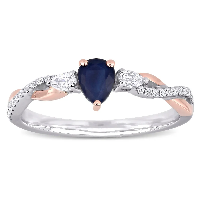 Miadora 14k 2-tone White & Rose Gold Pear-cut Sapphire & 1/5ct Diamond Infinity Engagement Ring