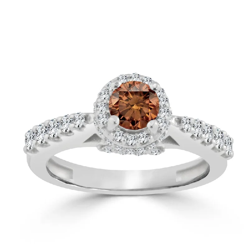 Auriya Unique Round 1ctw Halo Brown Diamond Engagement Ring 14k Gold