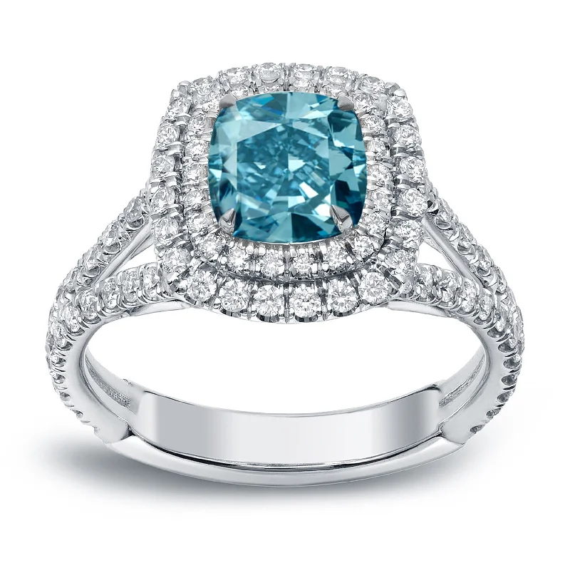 Auriya 18k Gold 2ctw Cushion-cut Blue Diamond Engagement Ring