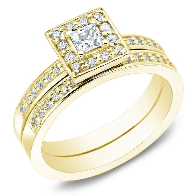 Auriya 14k Gold 1/2ctw Princess Cut Halo Diamond Engagement Ring Set (G-H, I1-I2)