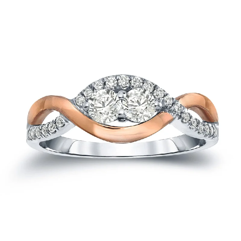 Auriya 14k Two-Tone Gold 3/4ct TDW Round 2-Stone Infinity Diamond Engagement Ring