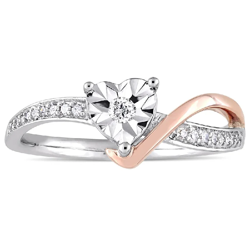 Miadora 10k 2-Tone White and Rose Gold 1/10ct TDW Diamond Heart-Shaped Crossover Engagement Ring