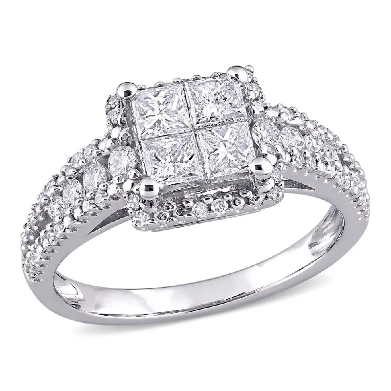 Miadora 10k White Gold 1ct TDW Princess & Round-cut Quad Diamond Engagement Ring