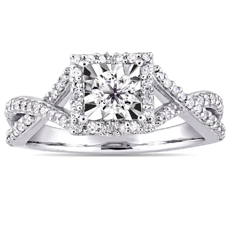 Miadora Sterling Silver 1/2ct TDW Diamond Crossover Engagement Ring - White