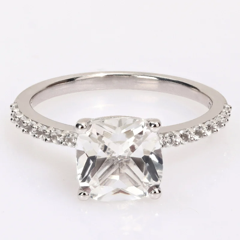 Miadora Cushion-cut Created White Sapphire Engagement Ring in 10k White Gold