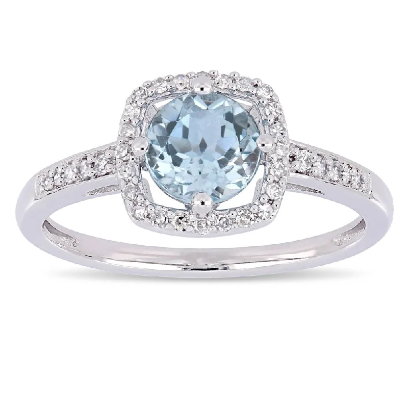 Miadora 10k White Gold Sky Blue Topaz and 1/7ct TDW Diamond Floating Square Halo Engagement Ring