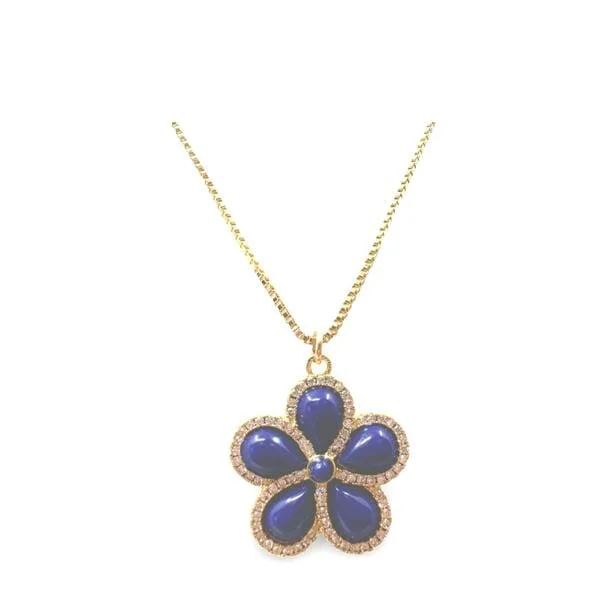 Stone Flower With CZ on Gold Fill Chain Necklace: Lapis (NGCP45FLLP)