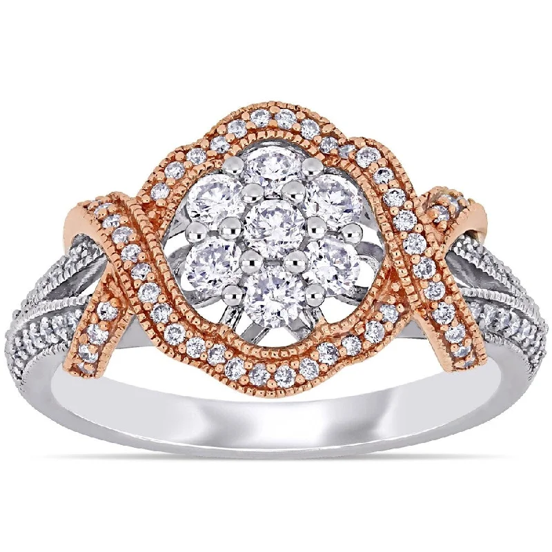 Miadora 2-Tone 14k Gold 5/8ct TDW Diamond Floral Crossover Engagement Ring