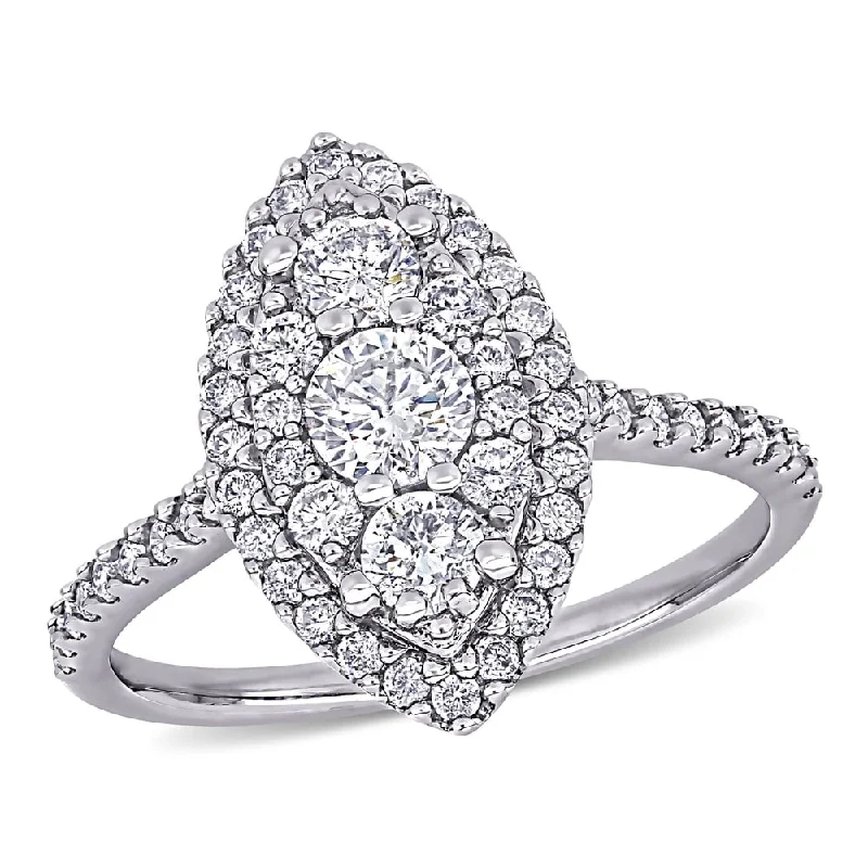 Miadora 10k White Gold 1ct TDW Diamond Marquise Composite Halo Vintage Engagement Ring