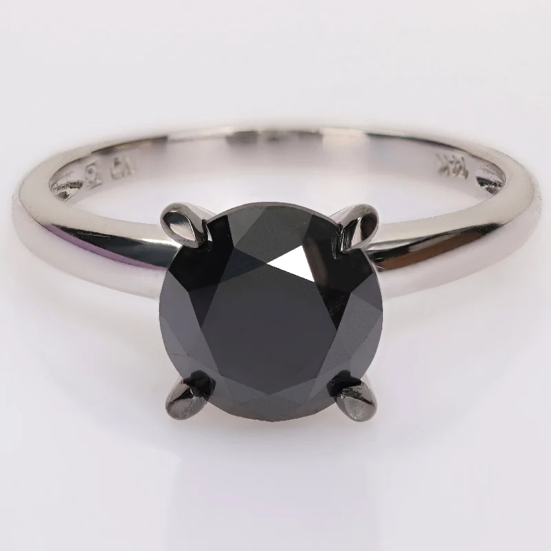 Miadora 3ct TDW Black Diamond Solitaire Engagement Ring in 14k White Gold