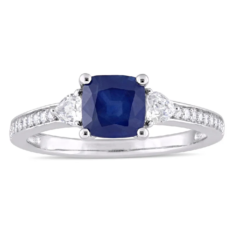 Miadora Signature Collection 14k White Gold Blue Sapphire White Sapphire and 1/10ct TDW Diamond Engagement Ring