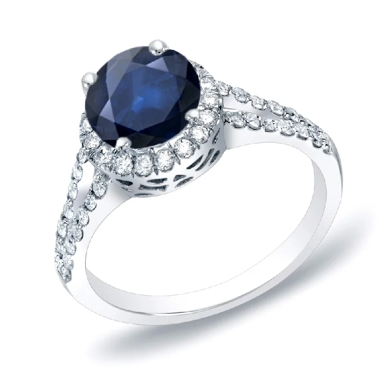 Auriya 14k Gold Round 3/4ct Blue Sapphire and 1/2ctw Diamond Halo Engagement Ring