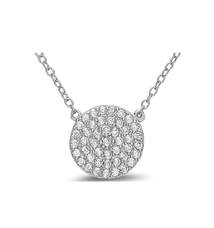 Crystal Pave: Disk Charm in Sterling Silver Necklace (NCS4665)