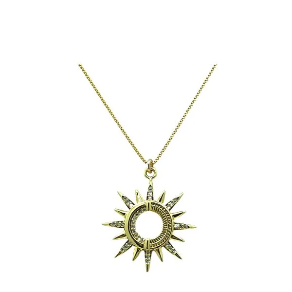 Micro Pave Sunburst Pendant: 18kt Gold Fill Necklace (NGCP46045)