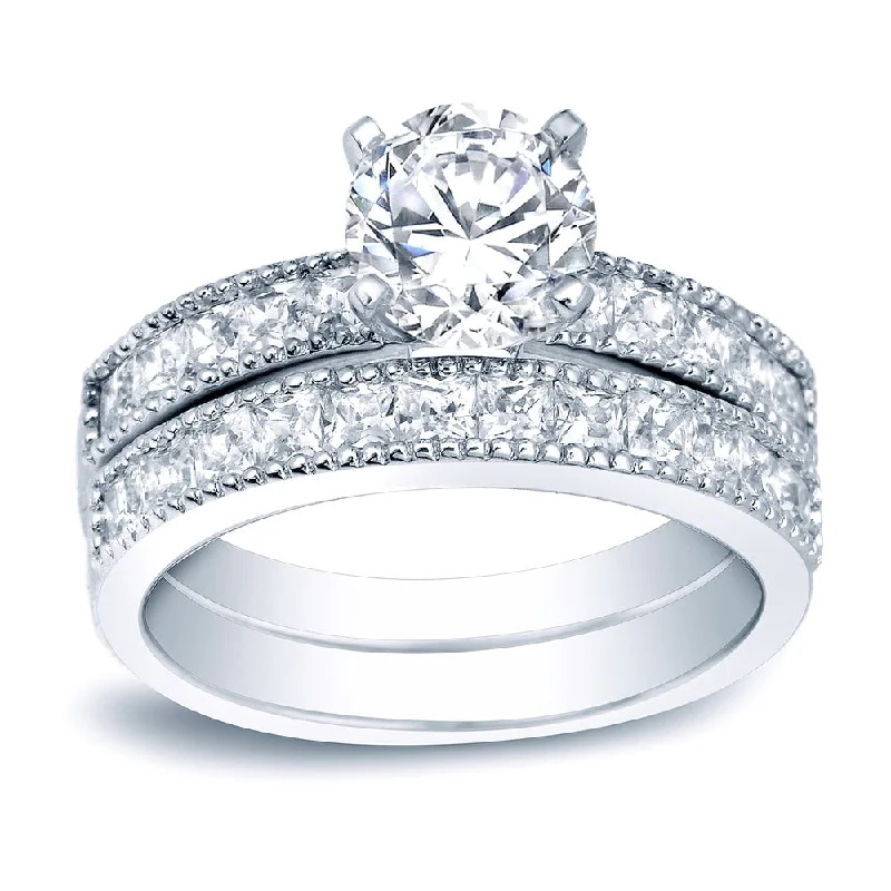 Auriya Platinum 2 carat TW Channel-set Round Diamond Engagement Ring Set