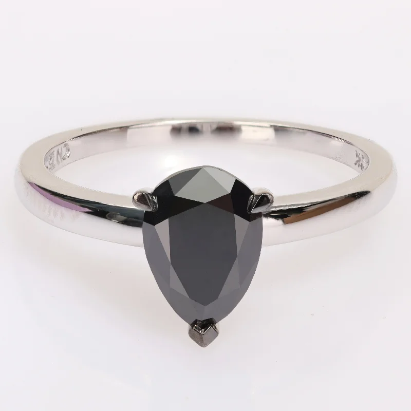 Miadora 1ct TDW Pear-cut Black Diamond Solitaire Engagement Ring in 10k White Gold