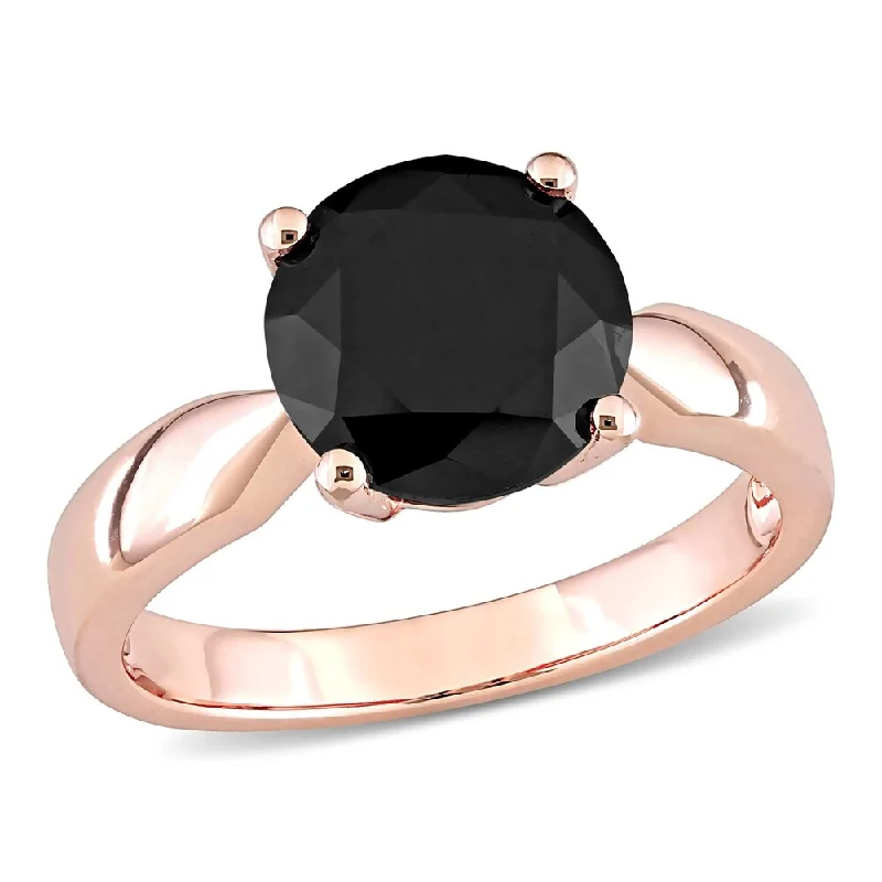 Miadora 10k Rose Gold 3ct TDW Black Diamond Solitaire Engagement Ring