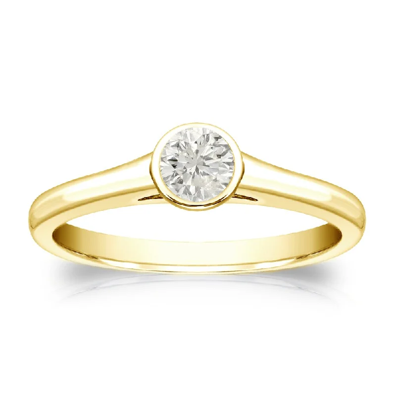 Auriya 18k Gold 1/4 carat TW Bezel-set Solitaire Diamond Engagement Ring