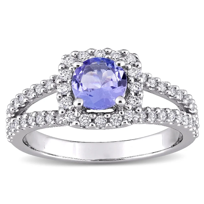 Miadora 14k White Gold Tanzanite and 1/2ct TDW Diamond Halo Split Shank Engagement Ring