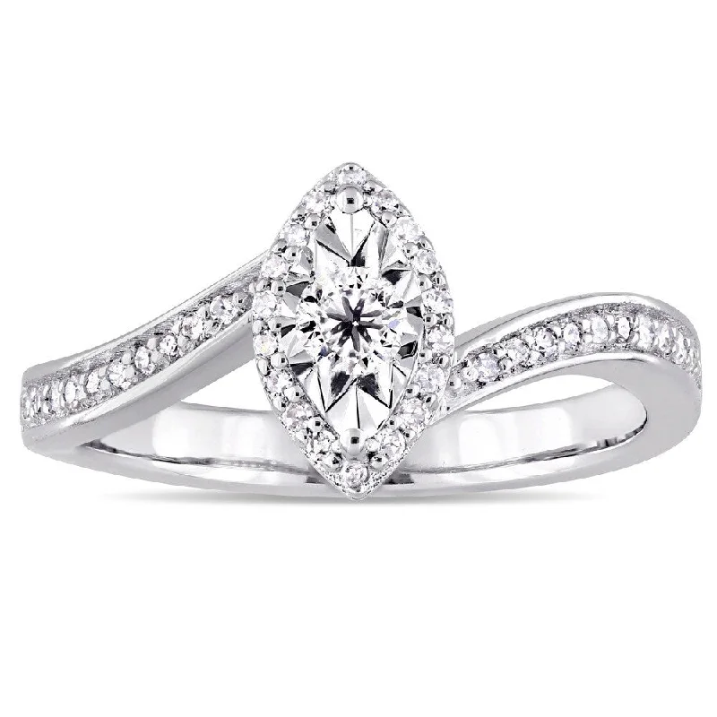 Miadora Sterling Silver 1/4ct TDW Diamond Bypass Style Engagement Ring - White