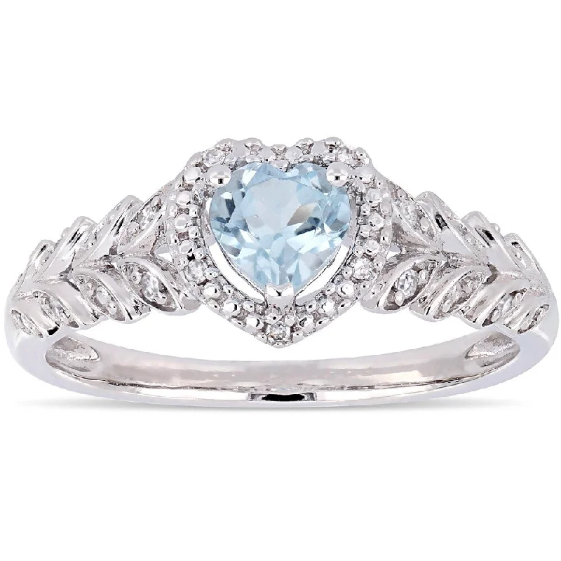 Miadora 10k White Gold Sky-Blue Topaz and Diamond Accent Heart Halo Engagement Ring