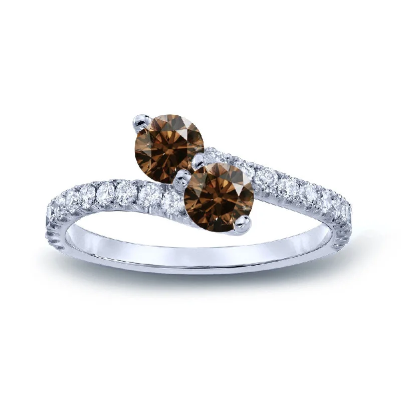 Auriya 14k Gold 1 carat TW 2-Stone Brown Diamond Engagement Ring