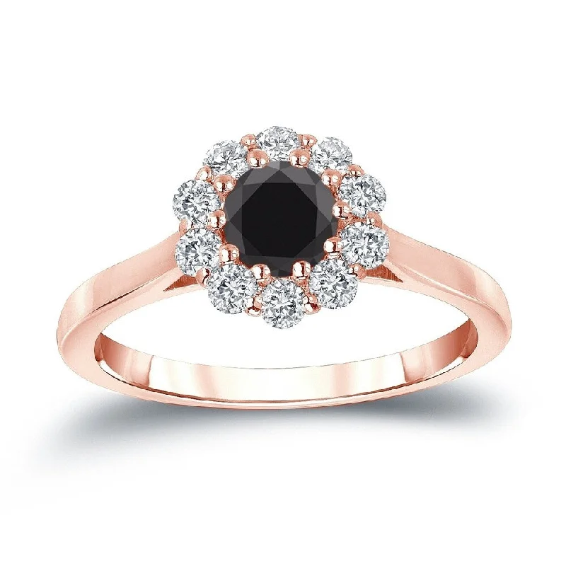 Auriya 14k Gold 3/4ctw Halo Black Diamond Engagement Ring