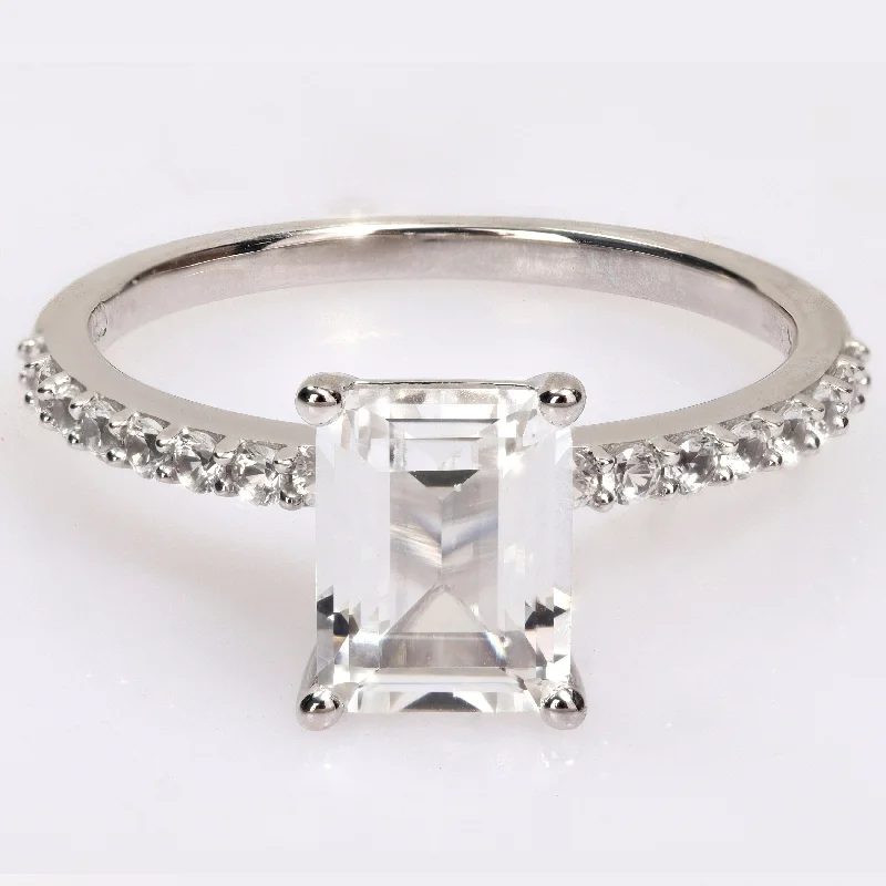 Miadora 2 1/3ct TGW Octagon-cut Created White Sapphire Engagement Ring in 10k White Gold