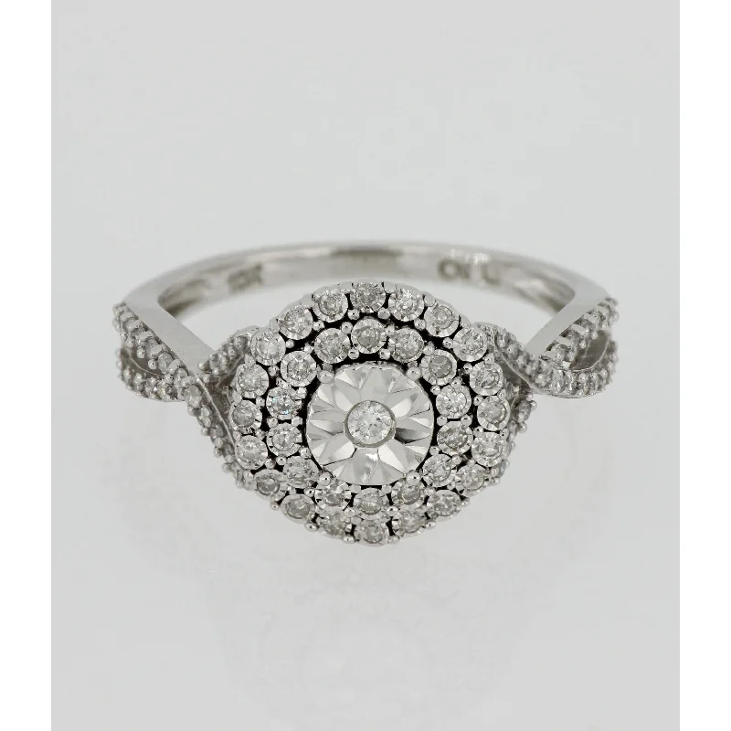 Halo Crossover 1/3ct TDW Diamond Engagement Ring in 10k White Gold by Miadora