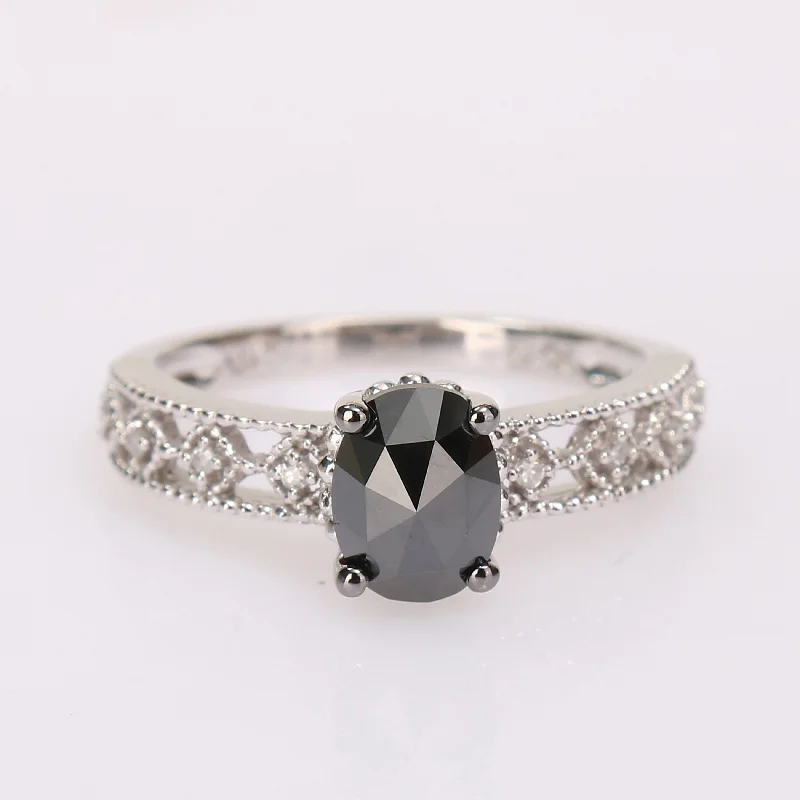 Miadora Sterling Silver with Black Rhodium 1ct TDW Black and White Diamond Vintage Engagement Ring