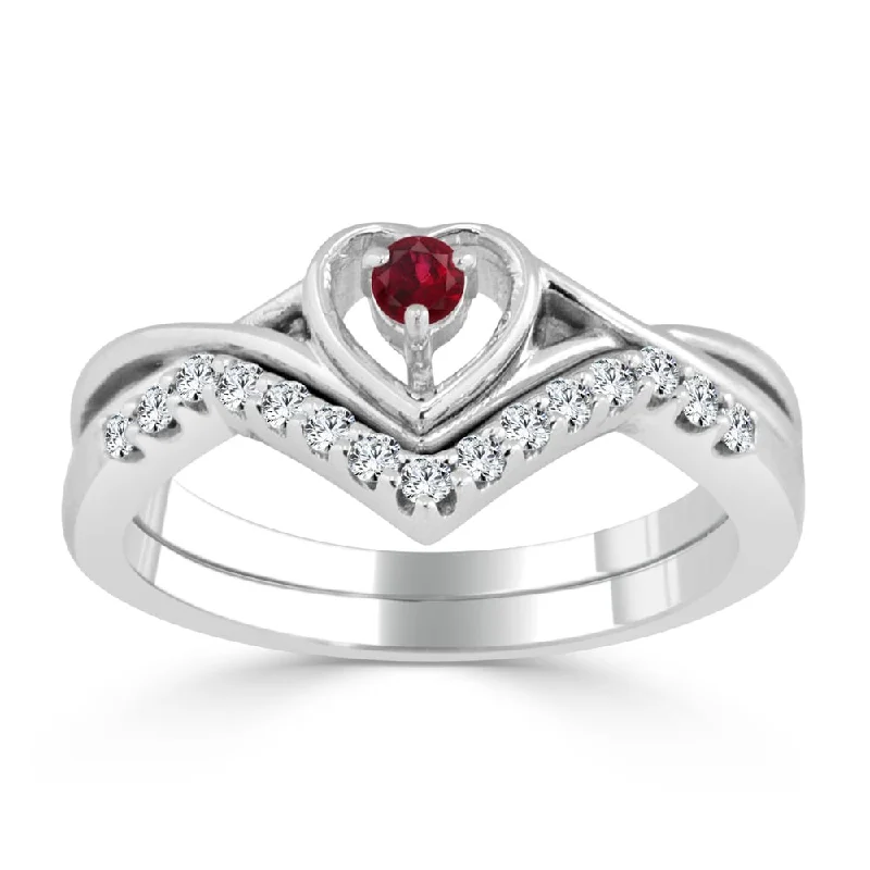 14k Gold 1/10ct Ruby and 1/5ct TDW Heart Shaped Diamond Accent Engagement Ring Set by Auriya