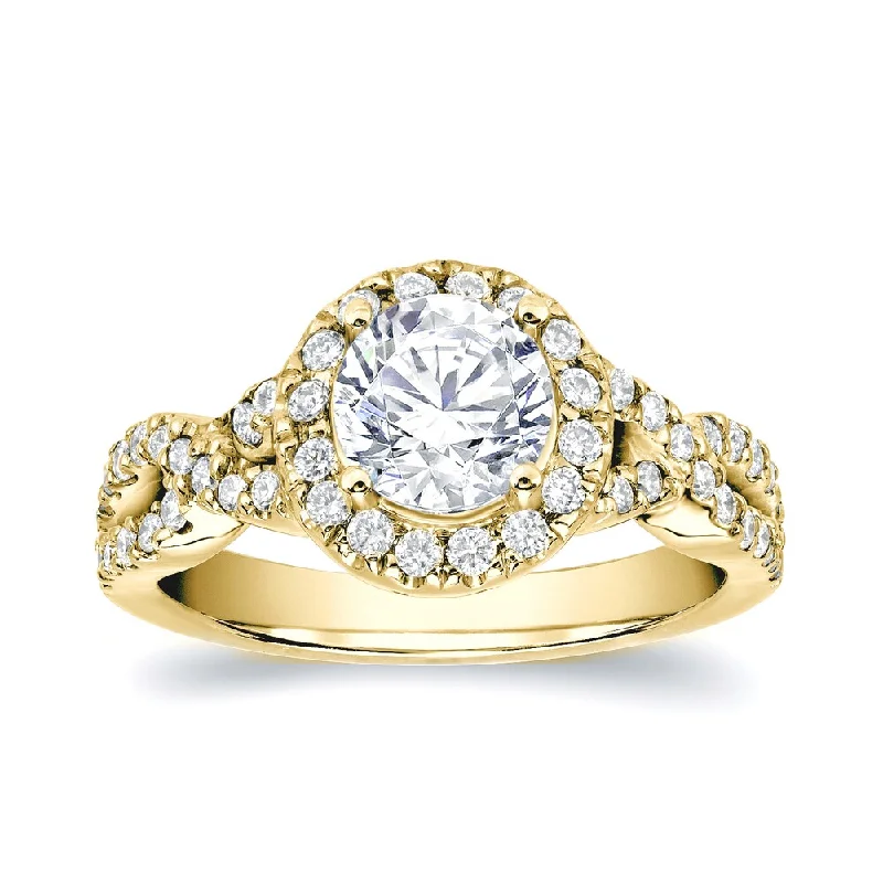 Auriya 14k Gold Modern Round 1 1/4ctw Halo Diamond Engagement Ring Certified