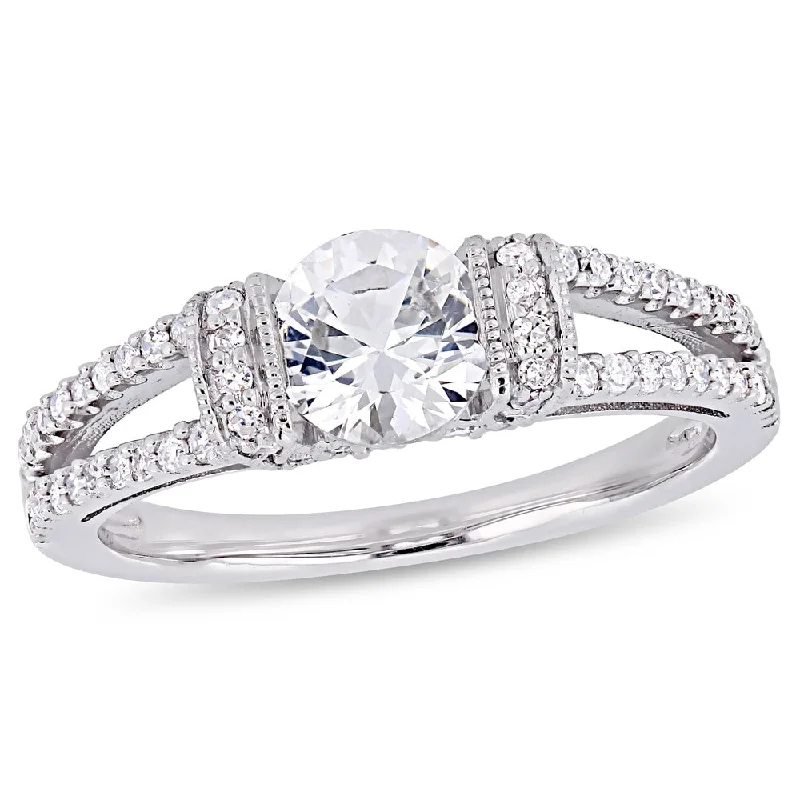 Miadora 10k White Gold Created White Sapphire 1/3ct TDW Diamond Split Shank Engagement Ring