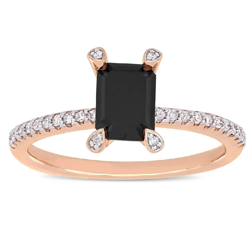 Miadora 10k Rose Gold 1 1/10ct TDW Emerald-cut Black and White Diamond Engagement Ring