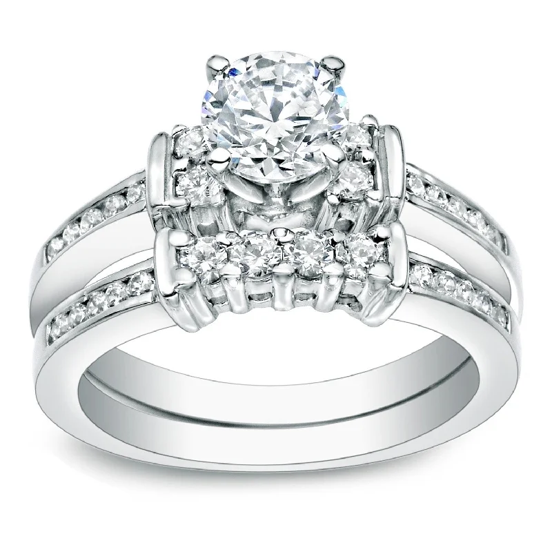 Auriya 1ct TDW Round Diamond Engagement Ring Set 14k Gold