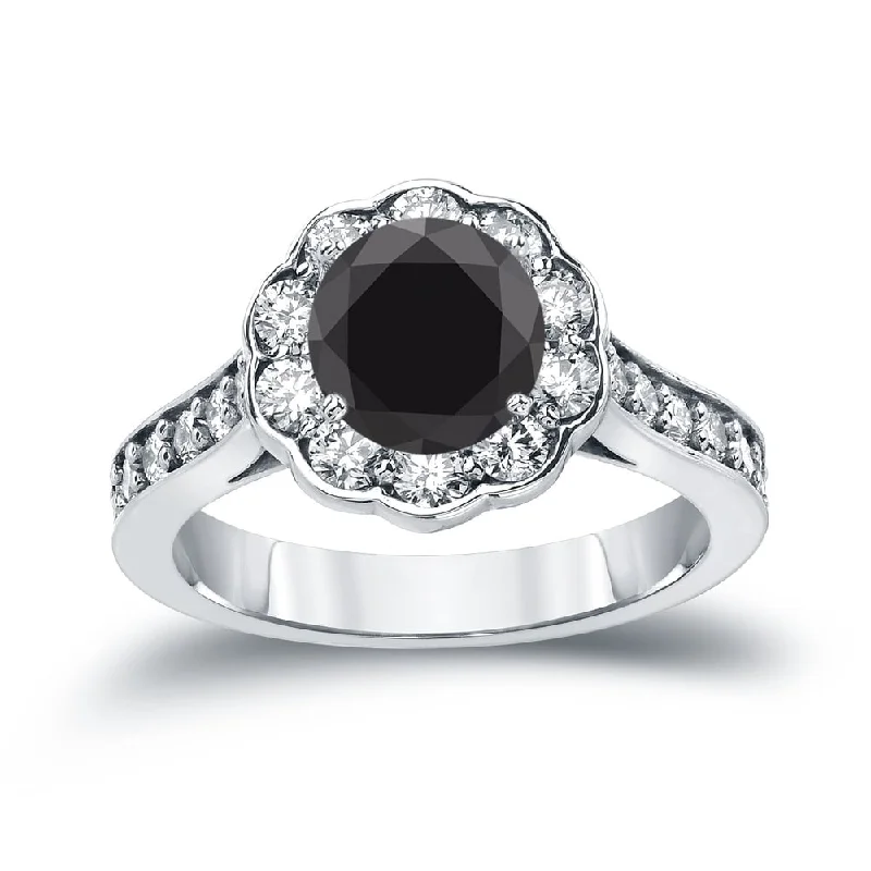 Auriya 14k Gold 1 3/4ctw Unique Halo Black Diamond Engagement Ring