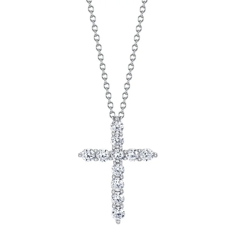 14K White Gold 0.50ct. Diamond Cross Necklace