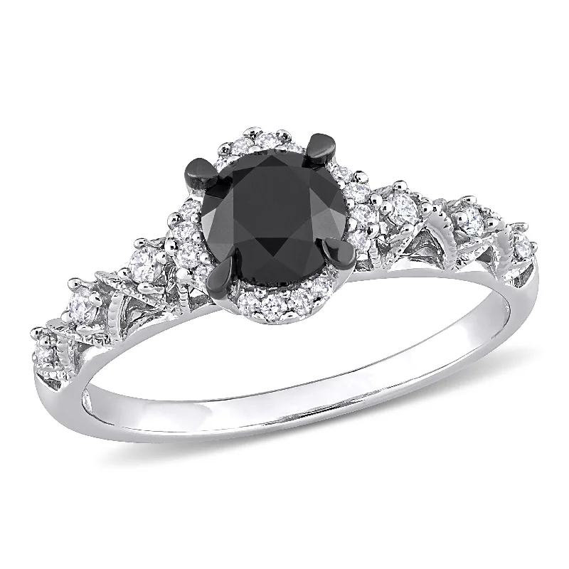 Miadora 3/4ct TDW Black and White Diamond Vintage Halo Infinity Engagement Ring in 14k White Gold