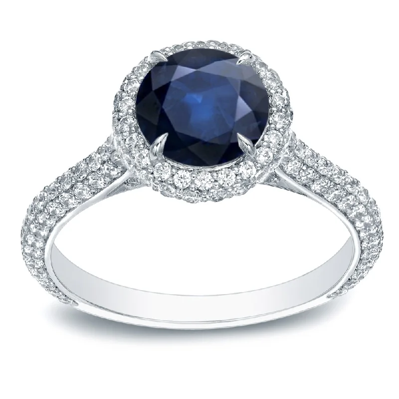 Auriya 14k Gold 3/4ct Blue Sapphire and Pave Halo Diamond Engagement Ring 1 1/4ctw