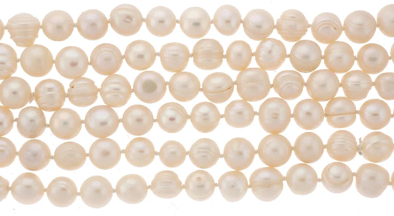 64" Endless White Pearl Strand Ringed Freshwater Pearls SKU 192440