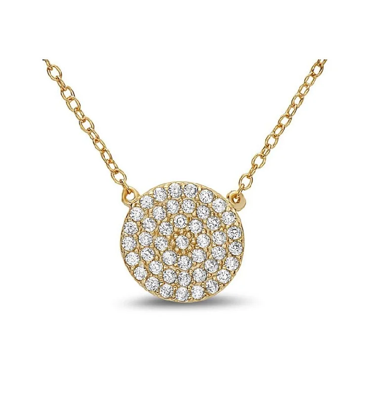 Crystal Pave: Disk Charm In Gold Vermeil Necklace. (NCG4665)