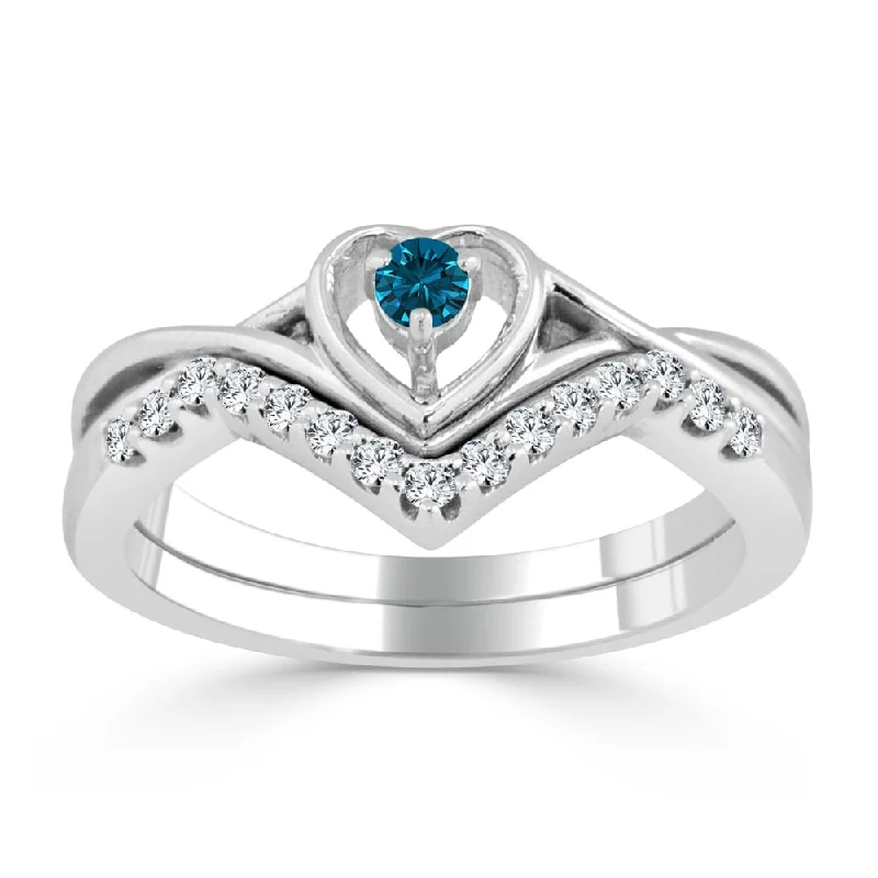 Auriya 1/4ctw Blue Diamond Accent Heart Engagement Ring Set 14k Gold