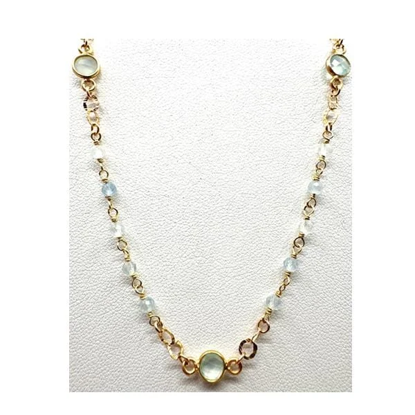 Vermeil Beaded Chain & Vermeil Connectors: Aquamarine & Chlcdny (NG7064QC)