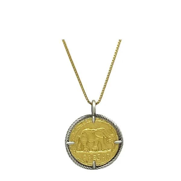 Coin: Elephant Coin Sterling Silver With 14kt Gold Necklace (NGCP46ELE)