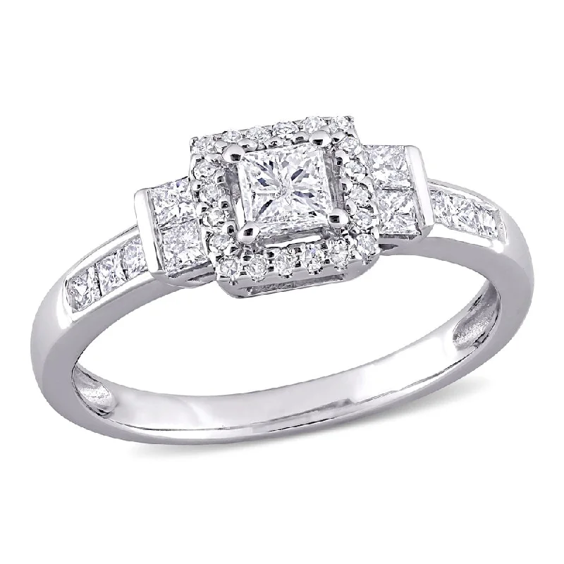 Miadora 10k White Gold 3/4ct TDW Princess-cut Diamond Square Halo Engagement Ring