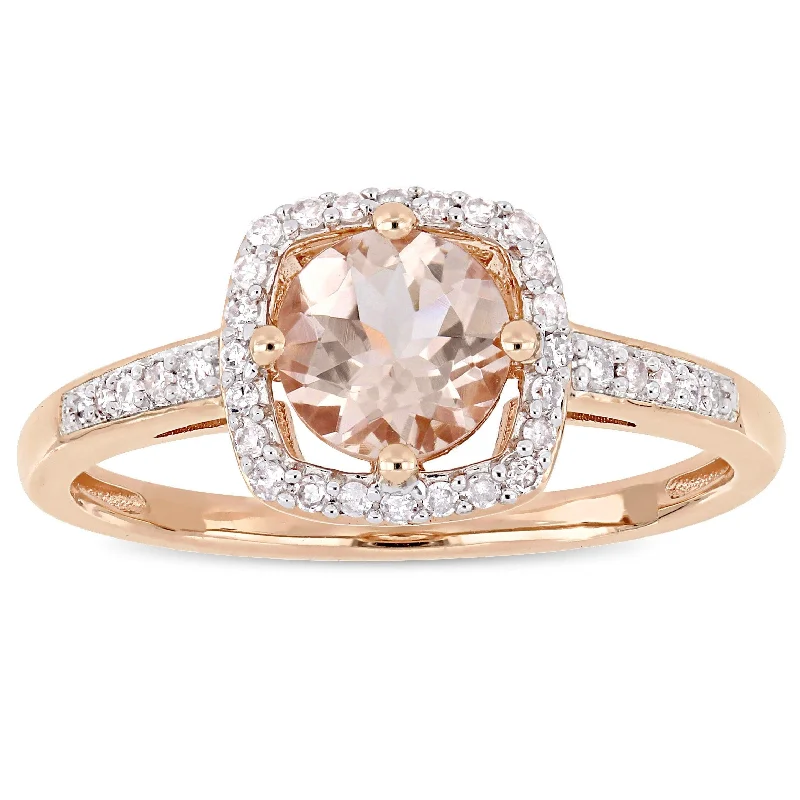 Miadora Signature Collection 10k Rose Gold Morganite and 1/7ct TDW Diamond Square Halo Engagement Ring