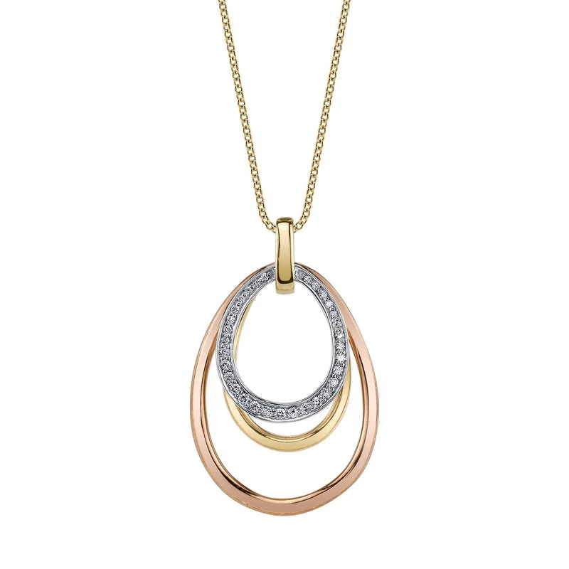 14K Tri-Tone Gold 0.16ct. Diamond Teardrop Fashion Necklace