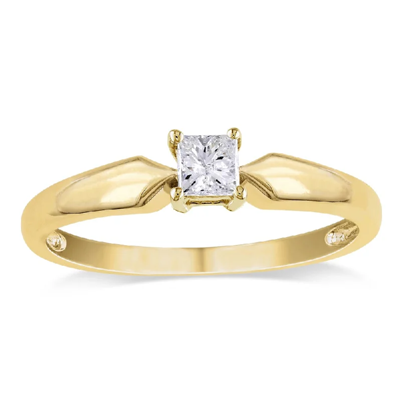 Miadora 10k Yellow Gold 1/4ct TDW Princess-cut Diamond Solitaire Engagement Ring (J-K, I2-I3) - White