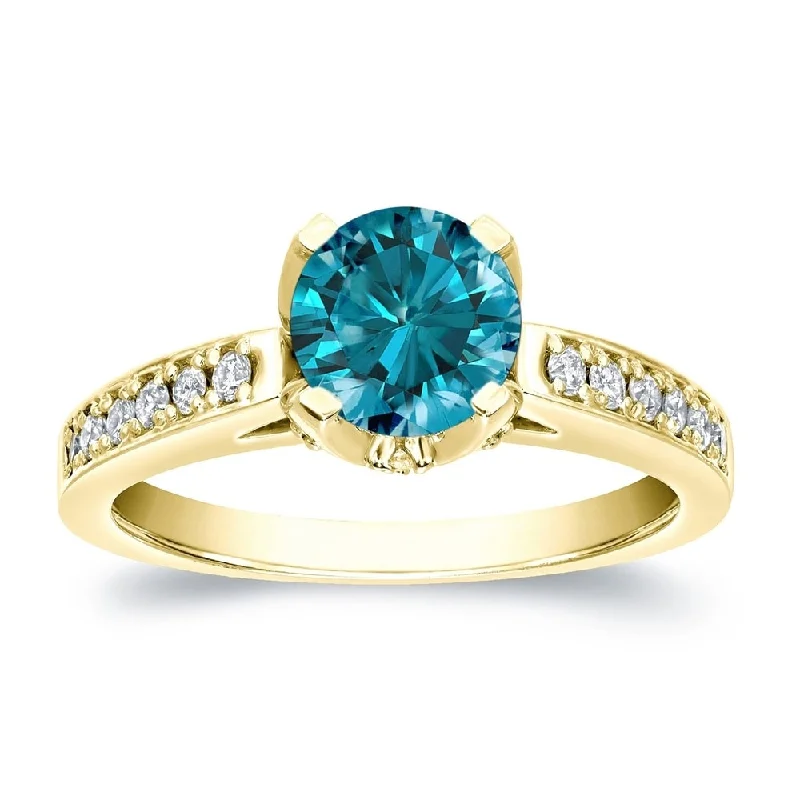 Auriya 14k Gold 1 1/3ctw Round Blue Diamond Engagement Ring