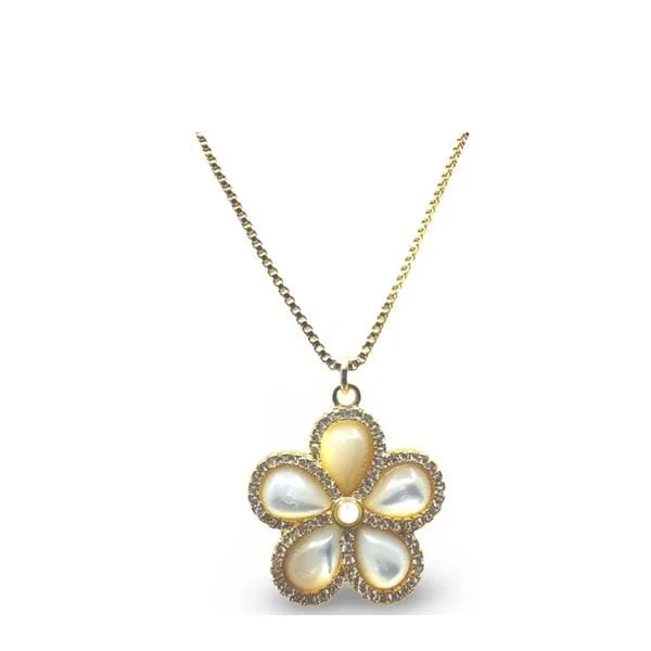 Stone Flower With CZ on Gold Fill Chain Necklace: Mother of Pearl (NGCP45FLW)